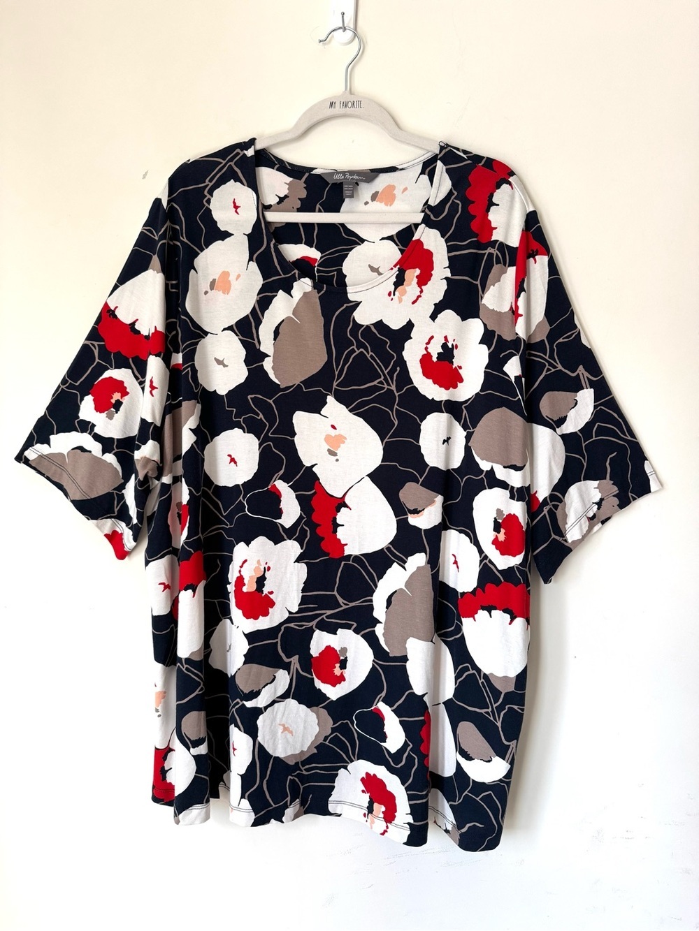 Ulla Popken Poppy Floral Knit Top Scoop Neck Boho Red Blue Sz 24/26
